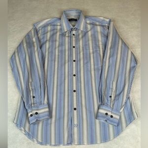 Bugatchi Uomo Shirt Men's Size Large Blue Striped Long Sleeve